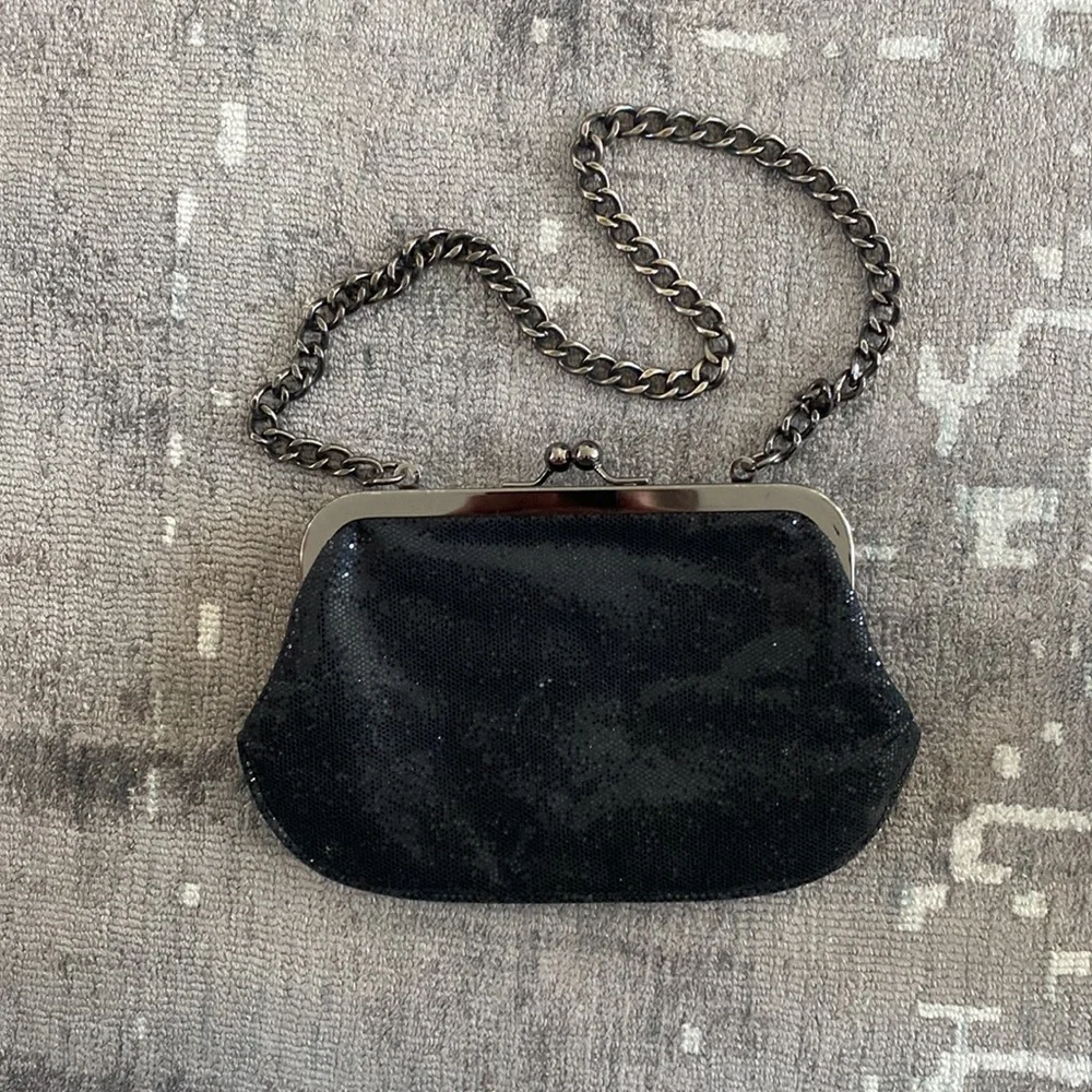 Express Black Clutch Wristlette Sparkles, Glitter chunky chain, metallic